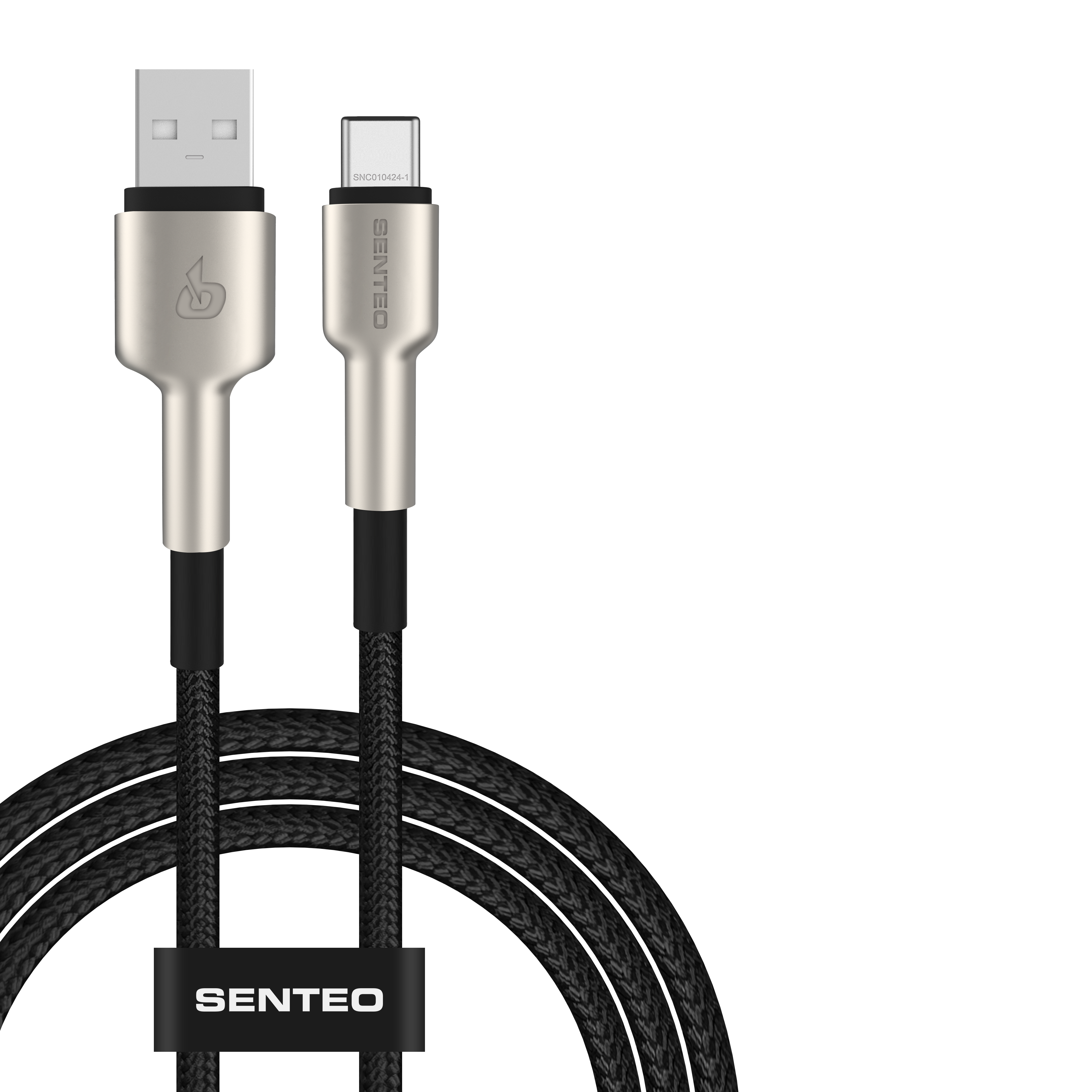 Senteo SM-03 Iron Series Nylon Data-Ladekabel USB-A a USB-C (Cable USB-A a Tipo-C) 3A/5V Negro