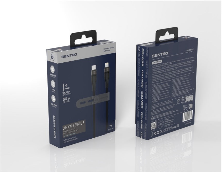 Senteo ST-01 USB C al cable de carga del relámpago de nylon MFi USB C del cable