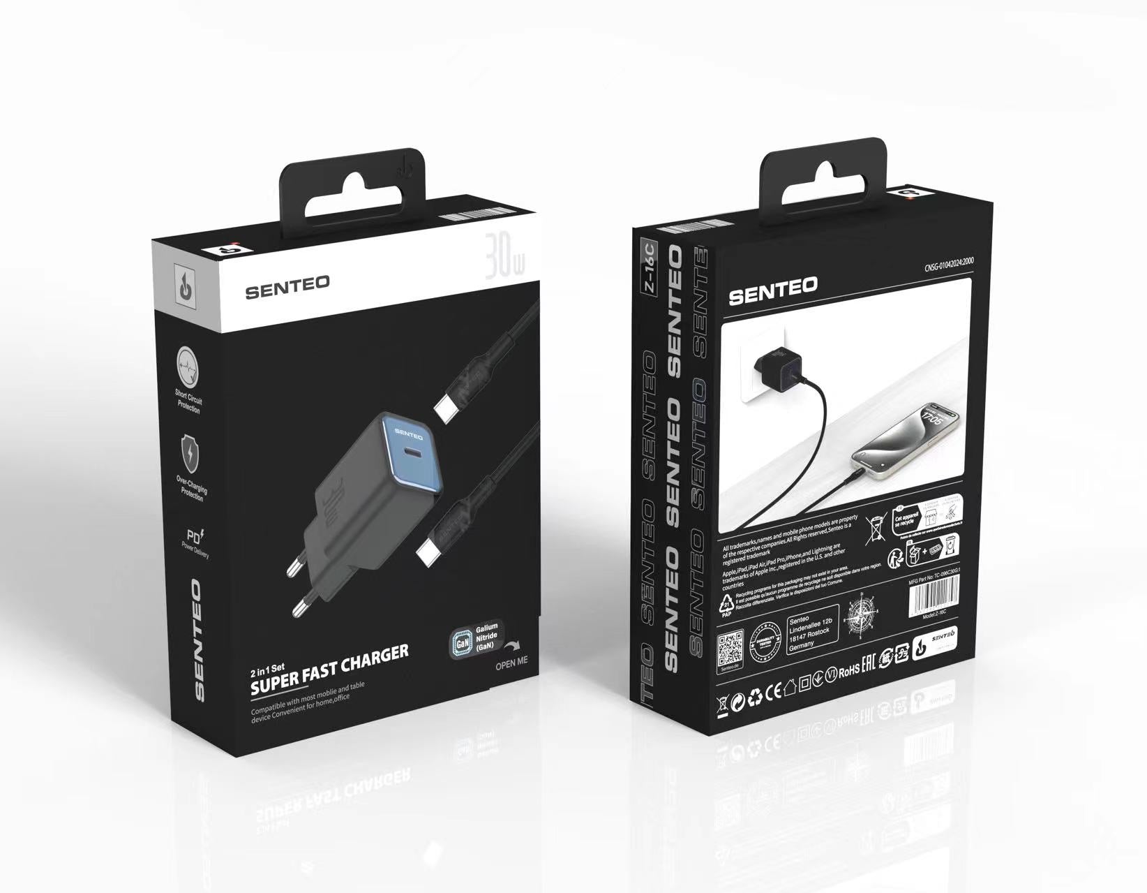 Senteo Z-02A 25W SET USB C USB A cargador PD Charge cargador rápido doble puerto + cable USB C