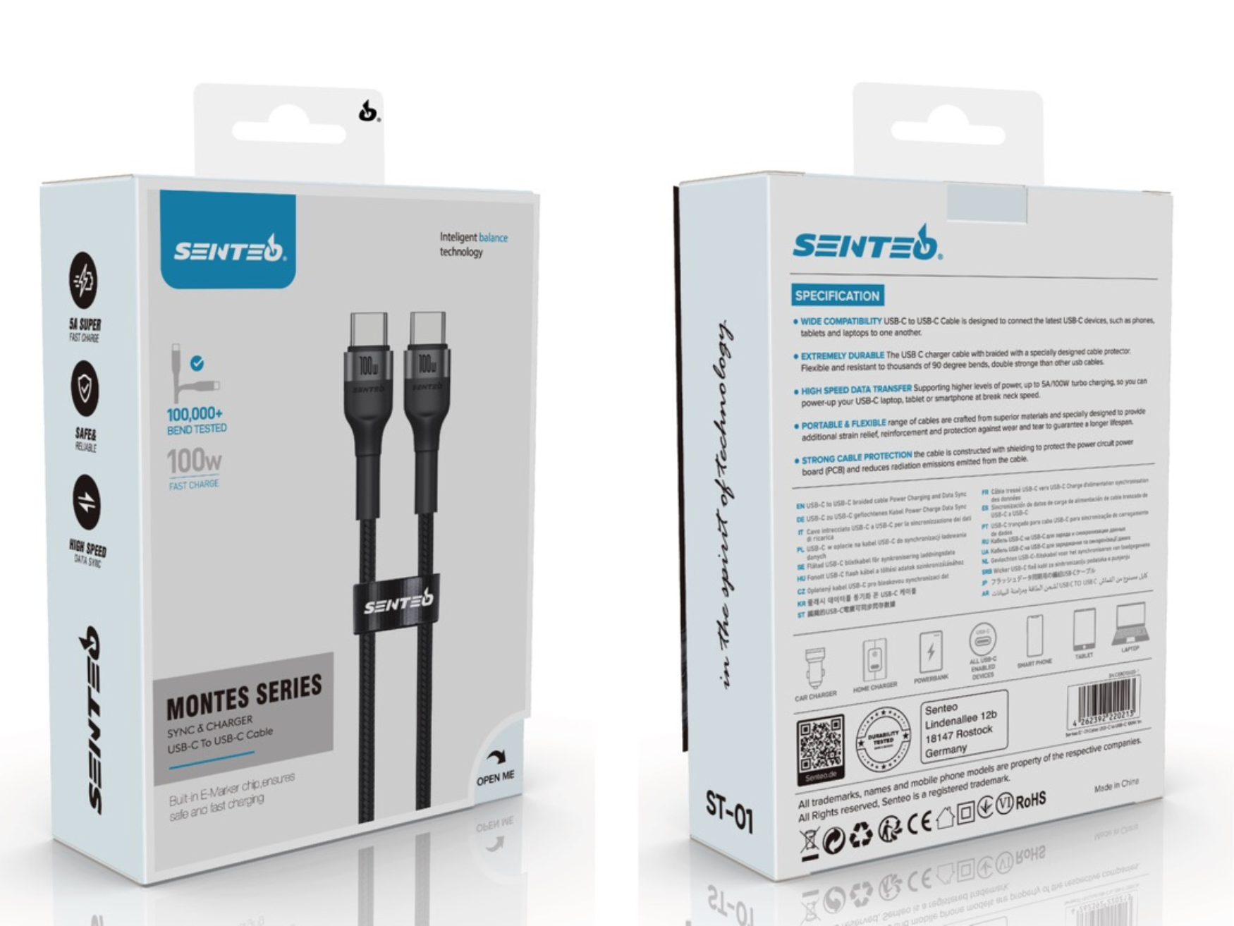 Senteo ST-01 USB C auf Lightning Ladekabel Nylon MFi Lightning USB C Kabel