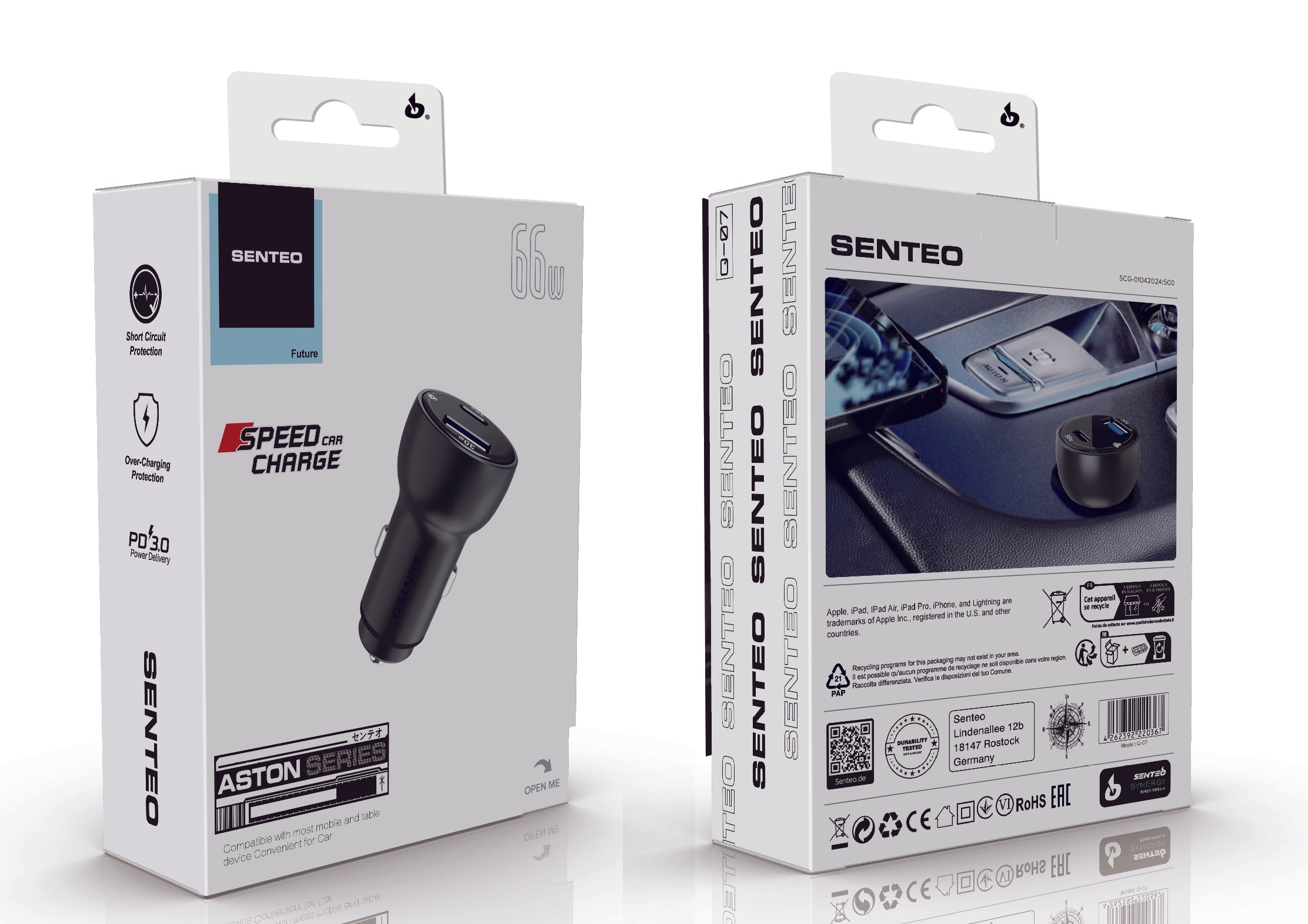 Senteo® Q-07 Aston Series QC30W+PD36W fast PD 3.0 66W fast Car charger Zigarettenanzünder