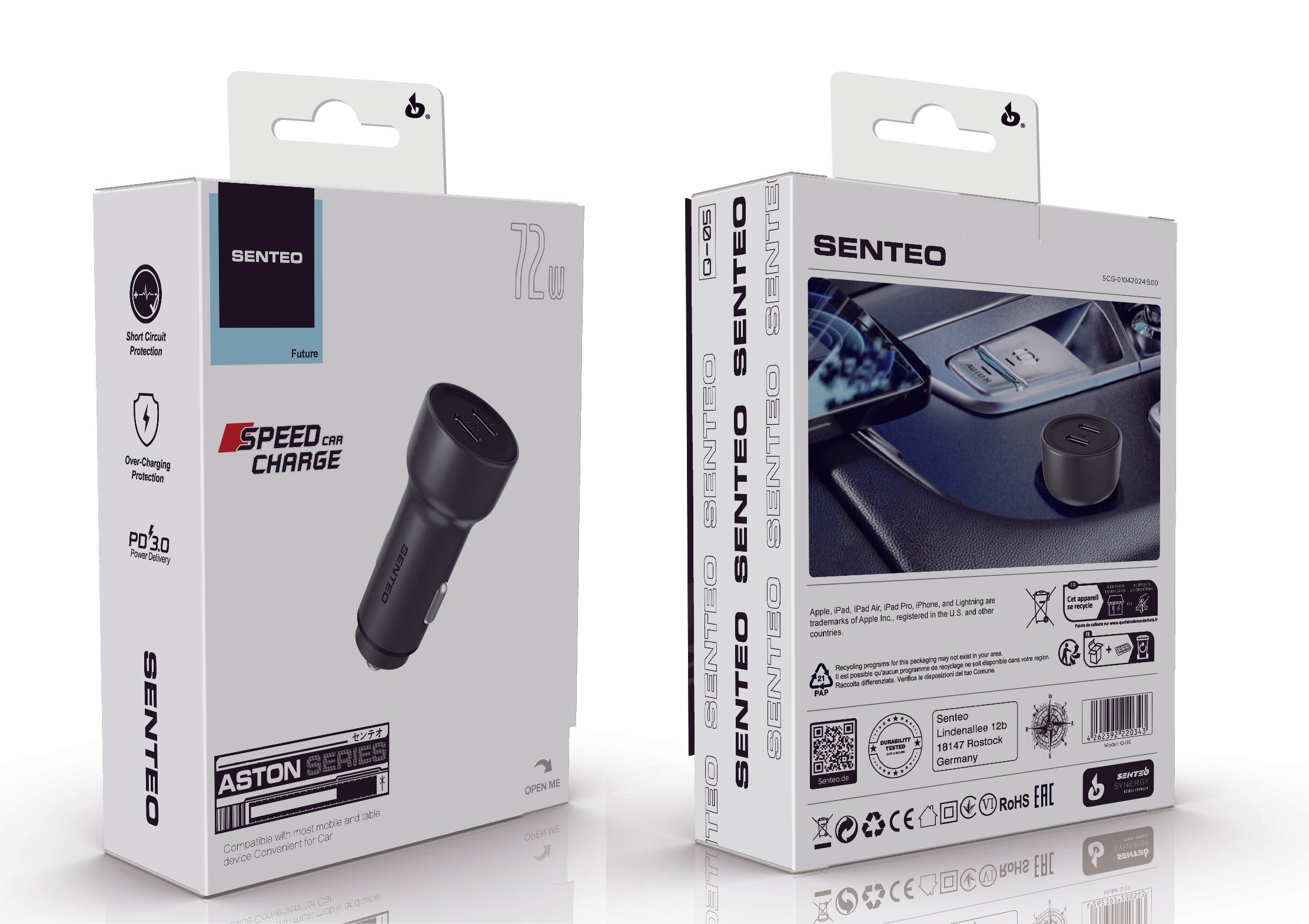 Senteo® Q-05 Aston Series PD36W+PD36W 72W fast Car charger PD 3.0 Zigarettenanzünder