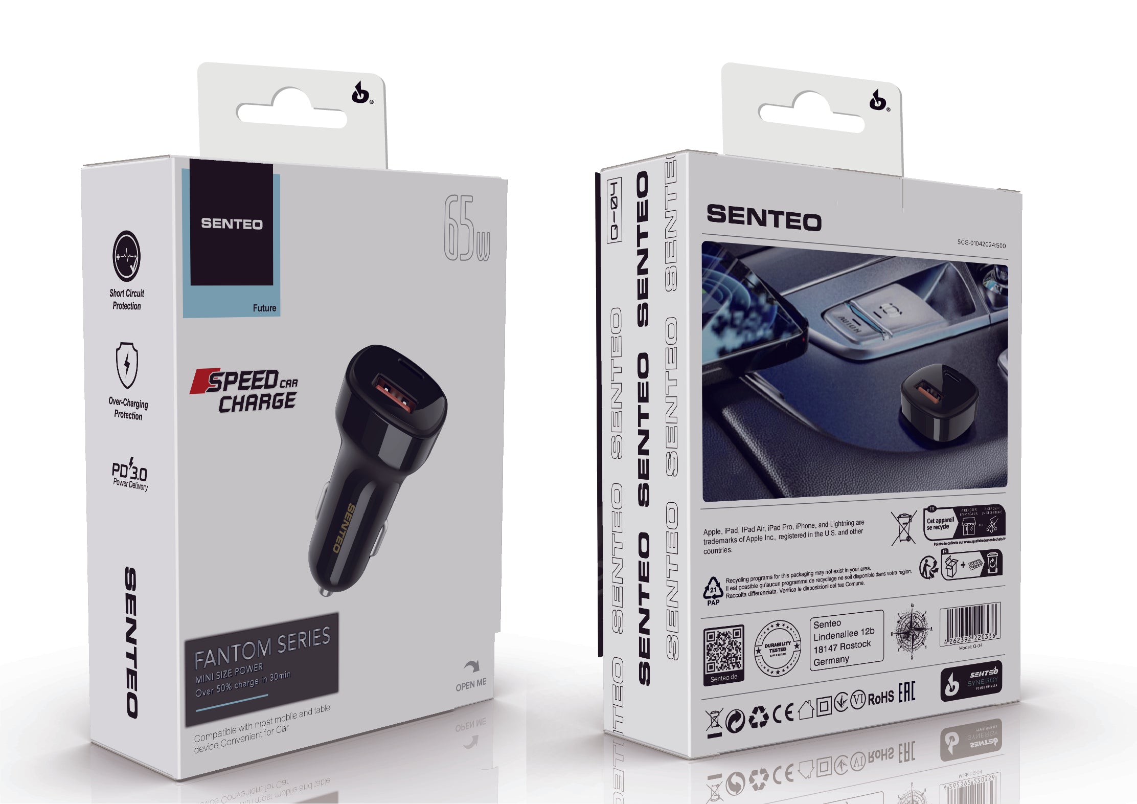 Senteo® Q-04 Fantom Series A36W+C65W PD 3.0 65W fast Car charger Zigarettenanzünder