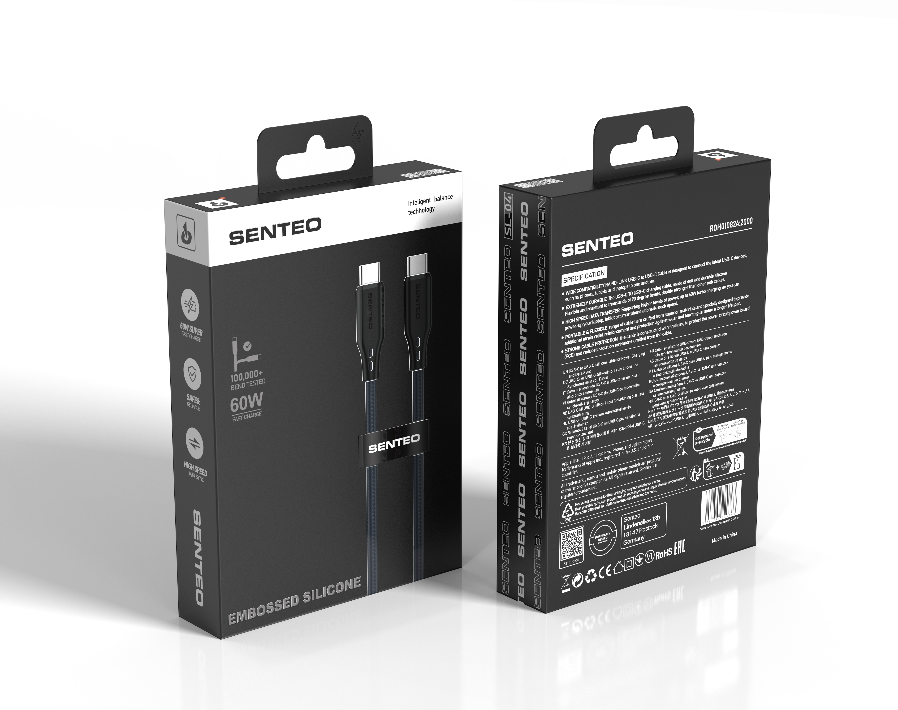 Senteo ST-01 100W USB C a USB C cable PD3.0 USB-C cable de carga 5A/20V