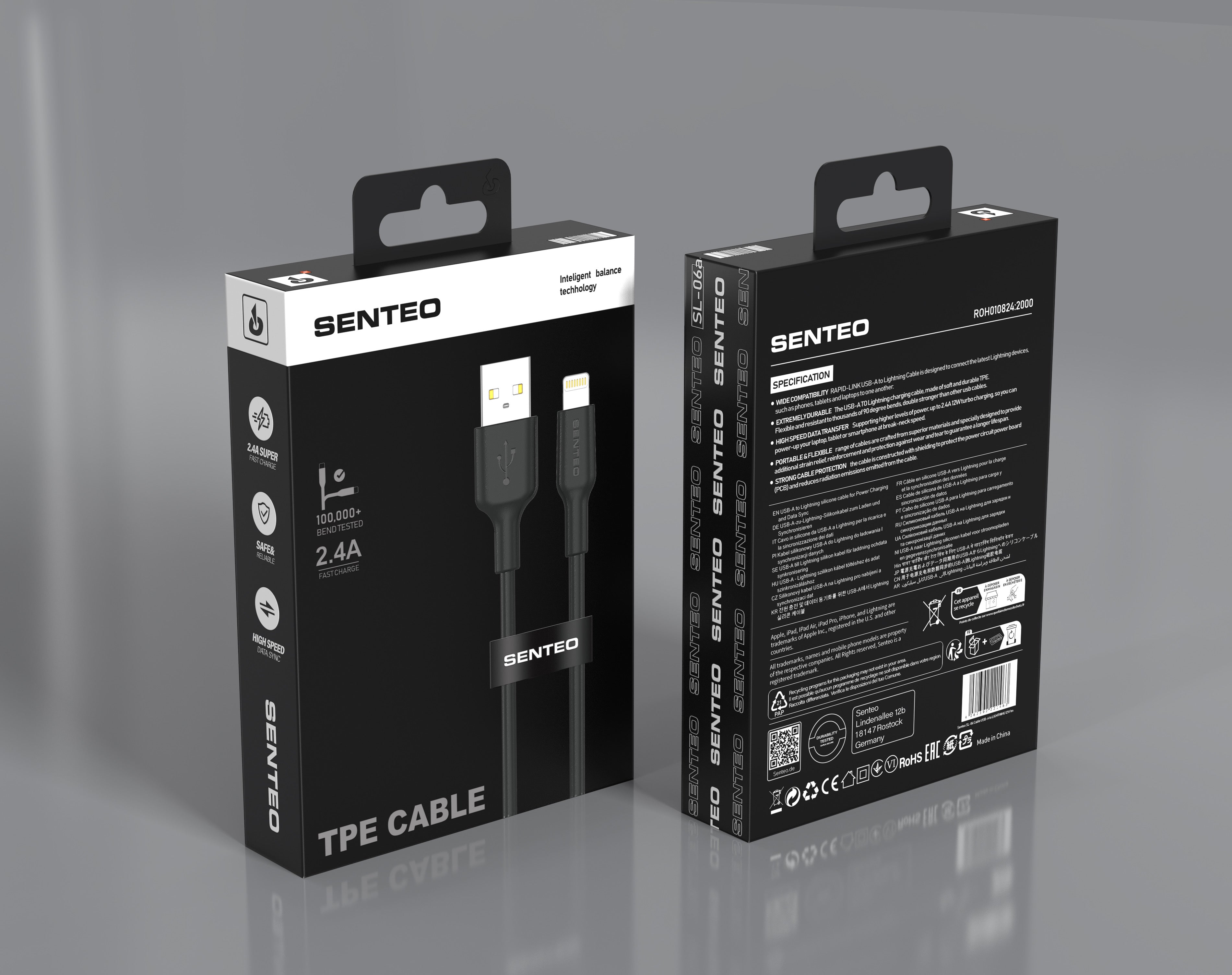 Senteo ST-01 100W USB C a USB C cable PD3.0 USB-C cable de carga 5A/20V