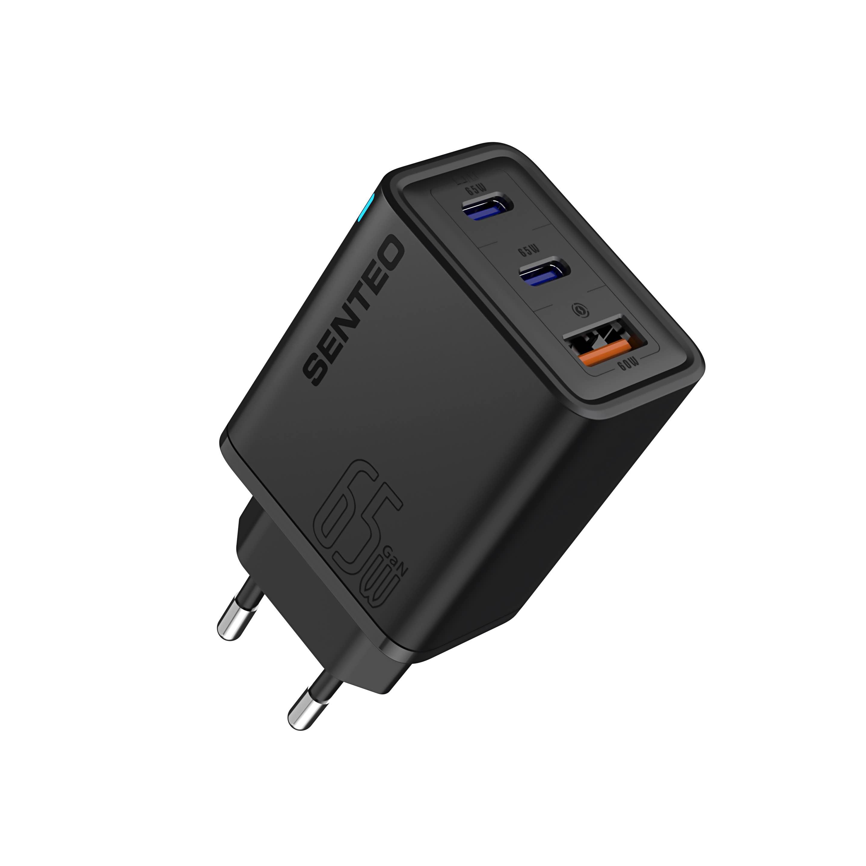 Cargador Senteo® Z-14 65W con 3 Puertos: GaN Quick Charge Superfastcharging 2.0