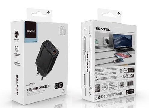 Cargador Senteo® Z-14 65W con 3 Puertos: GaN Quick Charge Superfastcharging 2.0