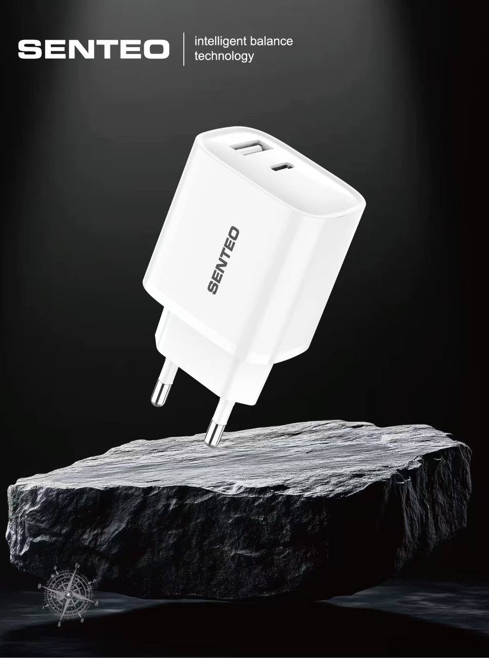 Senteo T-02 USB-C+USB-A PD 20W/18W QC3.0 Version_2 PD Charge Schnellladegerät Doppelport