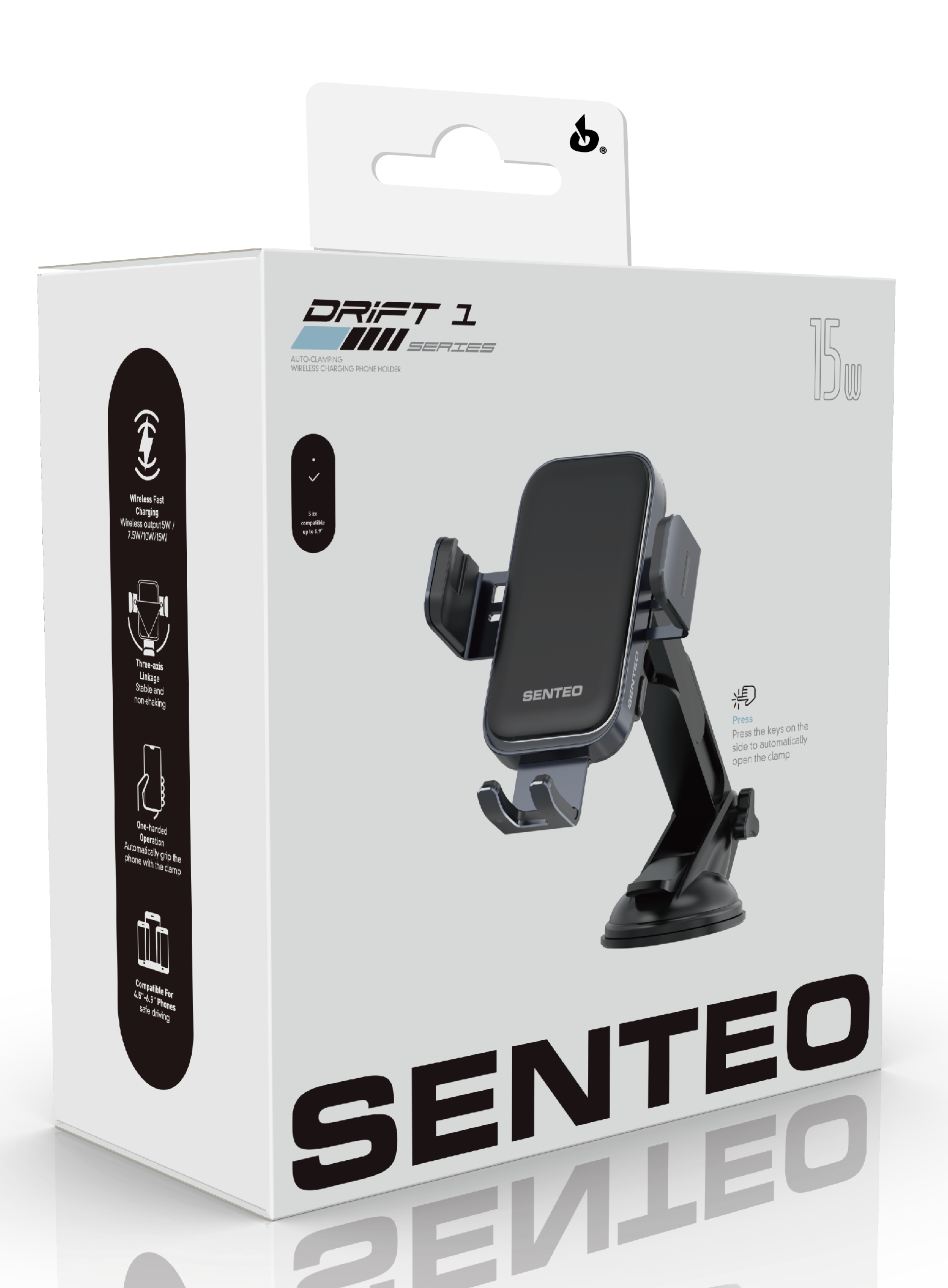 Senteo® Drift 1 Series SH-01 Cargador de Coche Inalámbrico Soporte para Smartphone Tablero 360°,