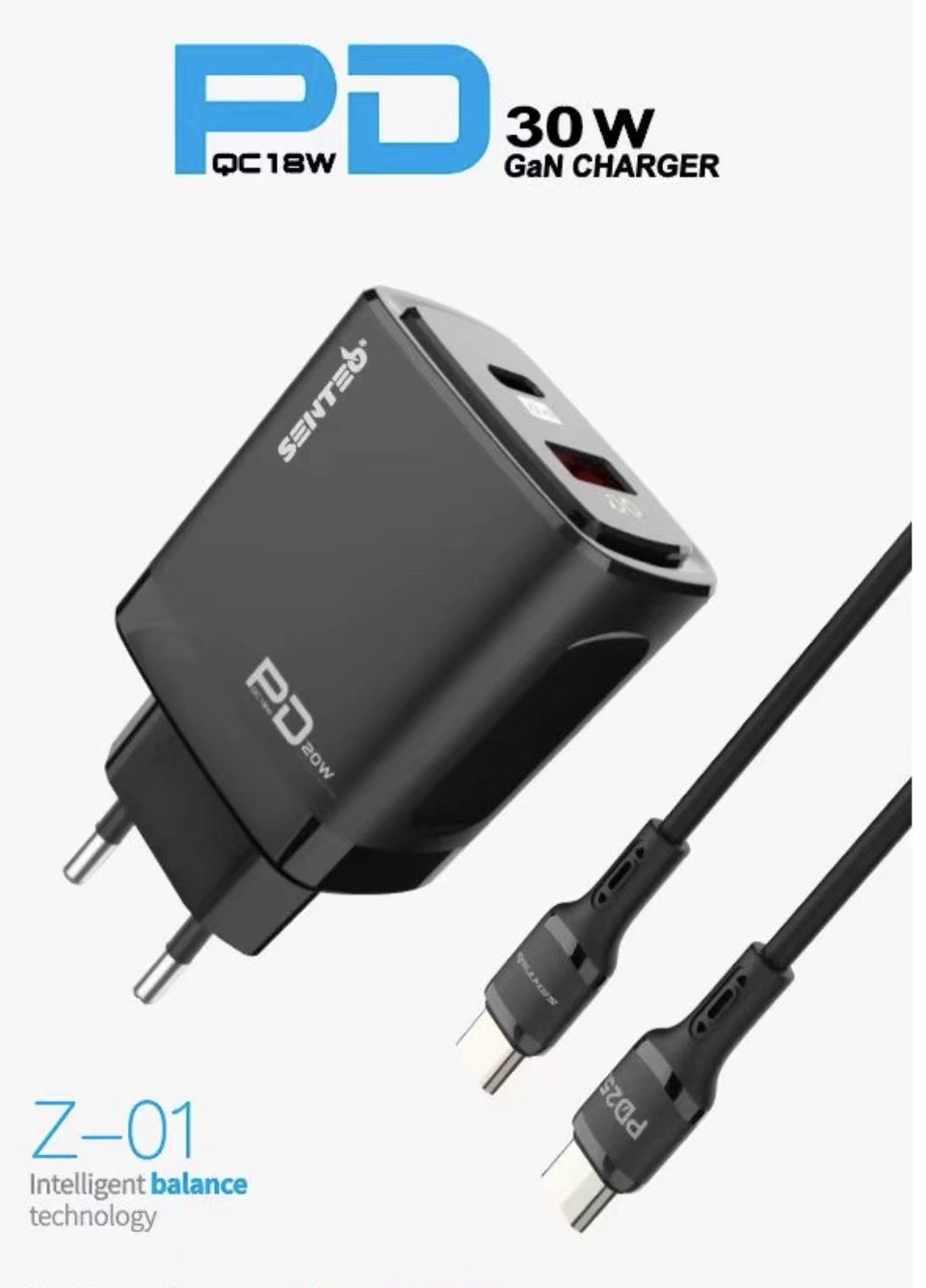 Set Senteo Z-01 30W con cable tipo C cargador de doble puerto cargador rápido PD Charge