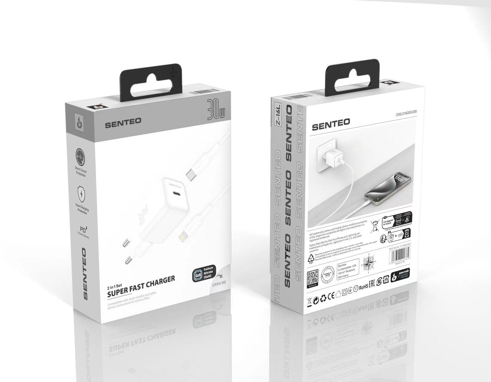 Senteo Z-02A 25W SET USB C USB A cargador PD Charge cargador rápido doble puerto + cable USB C