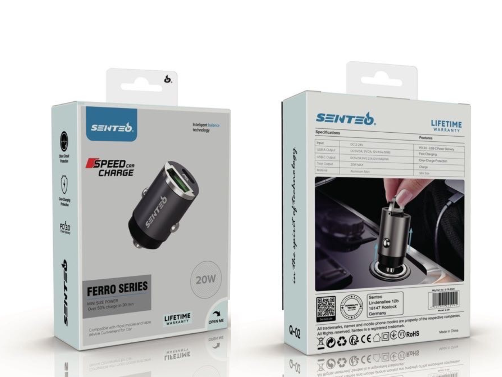 Encendedor de cigarrillos Senteo® Q-01 USB 20W PD 3.0 USB C cargador de coche