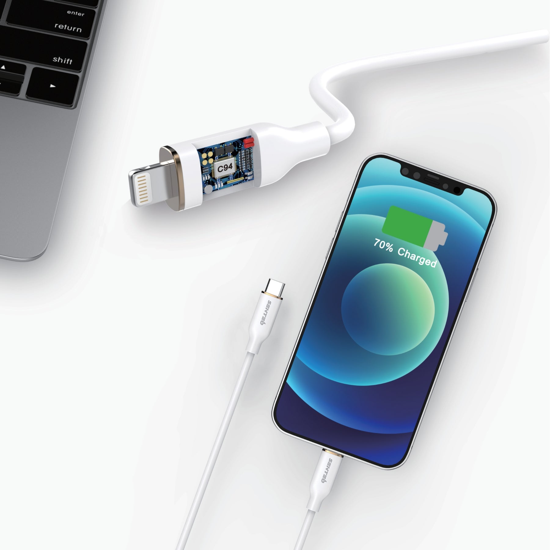 Senteo SL-02 USB C a Lightning cable de carga blanco MFi Lightning USB C cable PD 3.0
