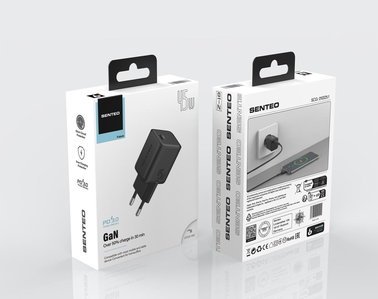Senteo® Z-12 45W double port charger PD 3.0 GaN Charge fast charger