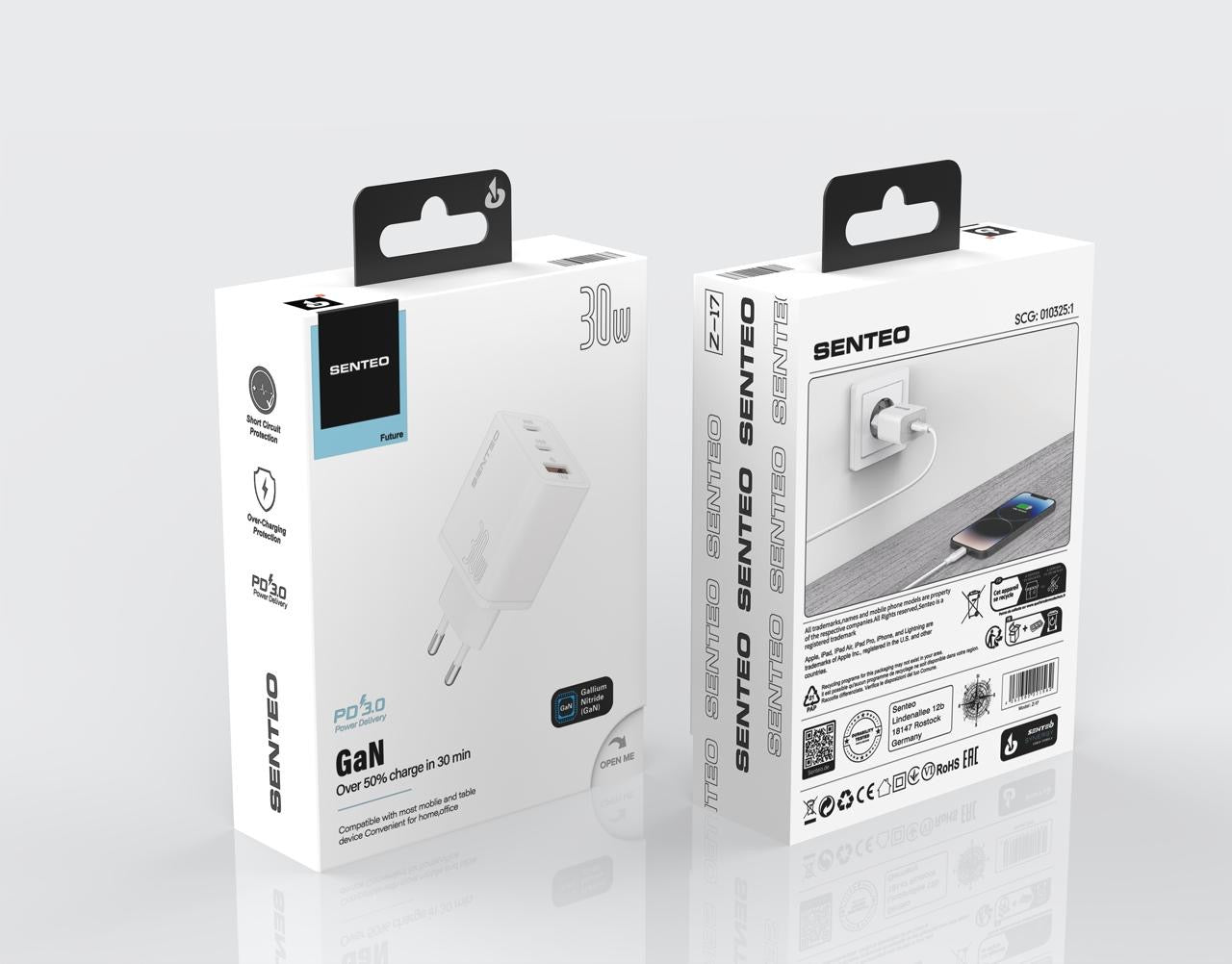 Senteo® Z-14 65W 3-Port Charger GaN Quick Charge Superfastcharging 2.0