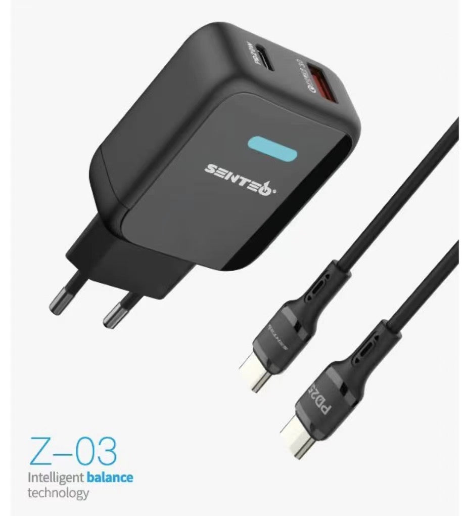 Senteo Z-03 SET 20W PD USB C + USB A Ladeger&auml;t PD Charge Schnellladeger&auml;t Doppelport