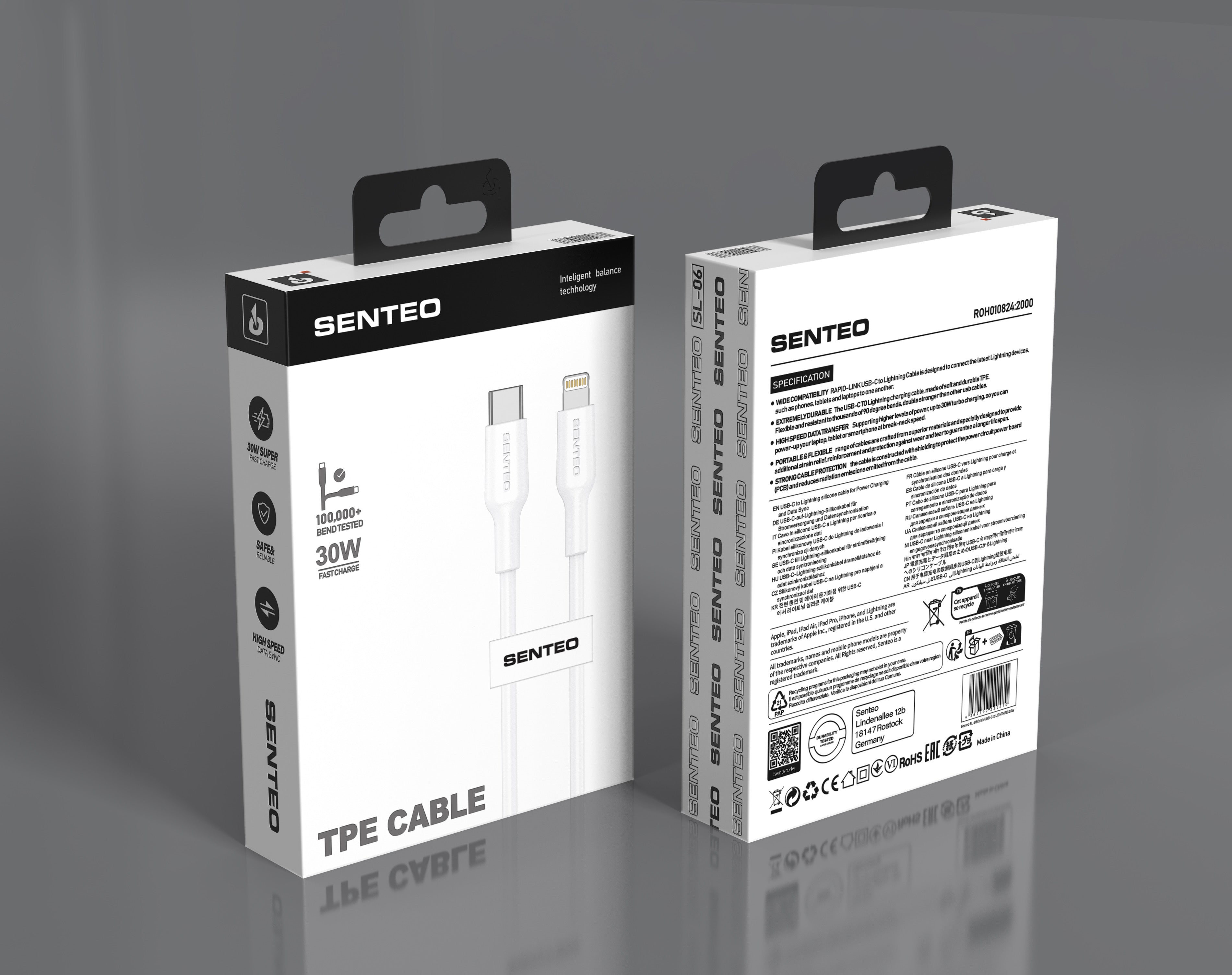 Senteo SL-06 30W TPE USB C-Lightning Cable